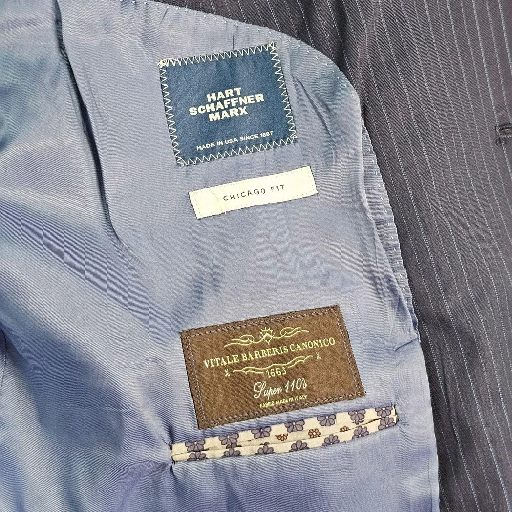 Hart Schaffner Marx Suit Jacket Mens 50L Blue Pinstripe Wool Chicago Fit